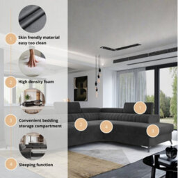 Corner Sofa Bed With Storage, Laurence, Dark Grey Fabric And Hr Foam, Adjustable Headrests, Modern Living Room Furniture Left Side - thumbnail 5