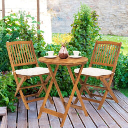 Gainoom 3-Piece Patio Folding Bistro Set Outdoor Acacia Wood Chair And Table Set With Padded Cushion - thumbnail 3