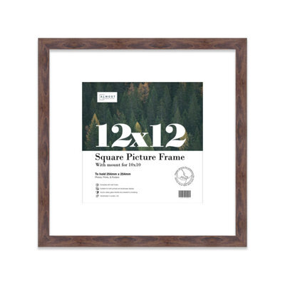 "12X12"" Walnut Picture Frame - 12X12"" Square Frame With 10X10"" Mount For 12X12""/10X10"" Pictures Moderrn Style Thin Edge, 1 Pack" - image 1