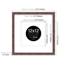 "12X12"" Walnut Picture Frame - 12X12"" Square Frame With 10X10"" Mount For 12X12""/10X10"" Pictures Moderrn Style Thin Edge, 1 Pack" - thumbnail 2