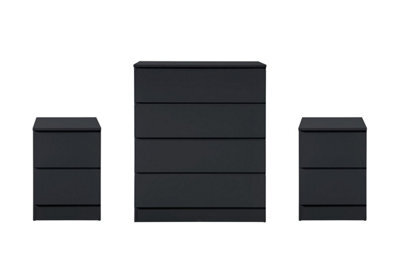 Black 3 Piece Furniture Set Chest Of Drawers Bedside Tables Birlea Oslo - image 1
