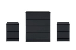 Black 3 Piece Furniture Set Chest Of Drawers Bedside Tables Birlea Oslo - thumbnail 2