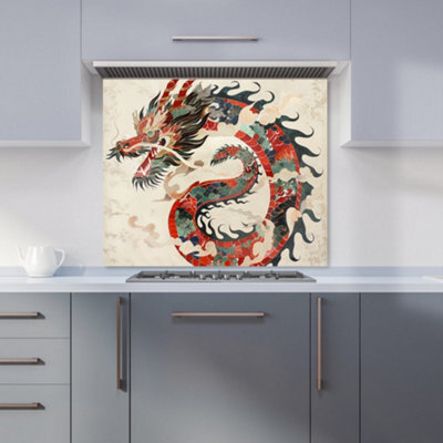 Warren Reed Designer Majestic Chinese Dragon Swirl Kitchen Splashback - image 1