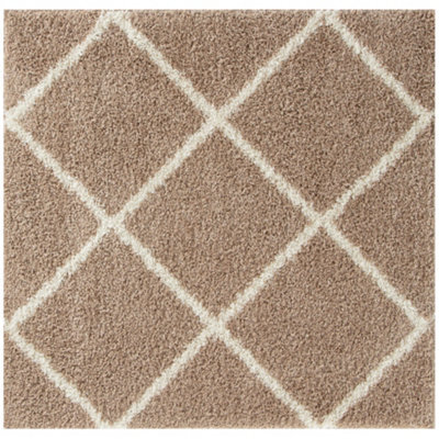 The Rugs Moroccan Shaggy Rugs And Runners Soft Fluffy Diamond Design High Pile Beige And Ivory Living Room Kitchen Hallway 520 - image 1