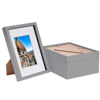 "Nicola Spring 3D Box Photo Frames With A5 Mounts - A4 (8"" X 12"") - Grey/white - Pack Of 5" - image 1
