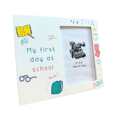 Widdop Gifts My First Day At School Photo Frame With Stand, 10 X 15 Cm Photo, White, 21 X 18 X 1.2 Cm