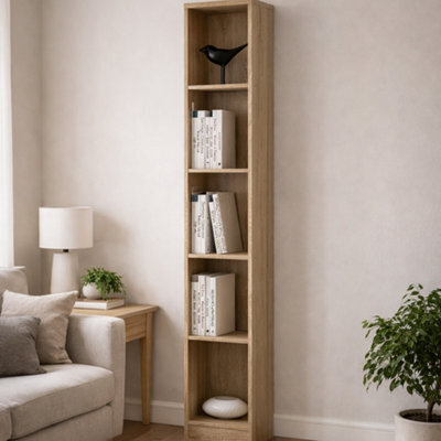 Wyld Haus Hollola Sonama Oak Tall Narrow Bookcase - 5 Shelves - image 1