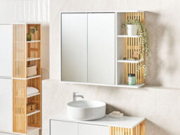 Beliani Bathroom Wall Mounted Mirror Cabinet Nubes 80 Cm 70 Cm White - thumbnail 2