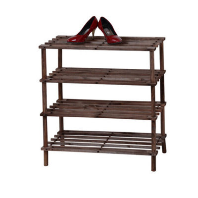 4 Tier Dark Oak Wooden Shoe Rack Footwear Storage Organiser Unit Shelf Strong - image 1
