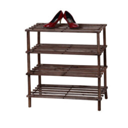 4 Tier Dark Oak Wooden Shoe Rack Footwear Storage Organiser Unit Shelf Strong - thumbnail 1