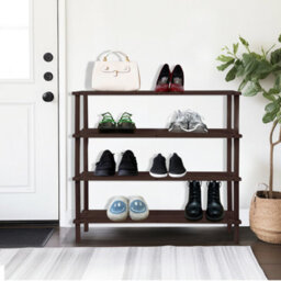 4 Tier Dark Oak Wooden Shoe Rack Footwear Storage Organiser Unit Shelf Strong - thumbnail 2
