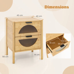 Costway Bamboo Nightstand Modern Bedside Table With 2 Storage Drawers - thumbnail 3
