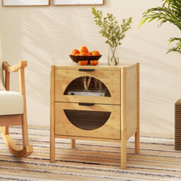 Costway Bamboo Nightstand Modern Bedside Table With 2 Storage Drawers - thumbnail 6