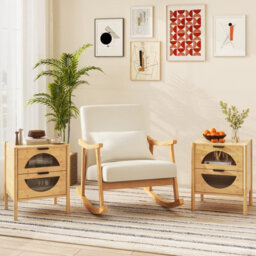 Costway Bamboo Nightstand Modern Bedside Table With 2 Storage Drawers - thumbnail 5