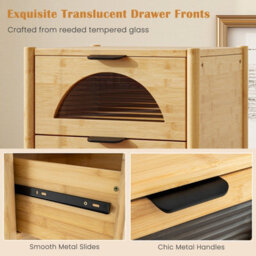 Costway Bamboo Nightstand Modern Bedside Table With 2 Storage Drawers - thumbnail 7