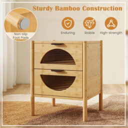 Costway Bamboo Nightstand Modern Bedside Table With 2 Storage Drawers - thumbnail 9