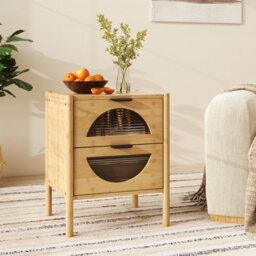 Costway Bamboo Nightstand Modern Bedside Table With 2 Storage Drawers - thumbnail 4