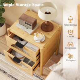 Costway Bamboo Nightstand Modern Bedside Table With 2 Storage Drawers - thumbnail 8