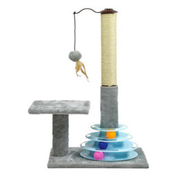"Taylor & Brown 25"" Cat Scratching Post With Sisal Pole, Plush Carpet, Interactive Toy Balls, Durable Kitten Scratcher, Grey" - thumbnail 8