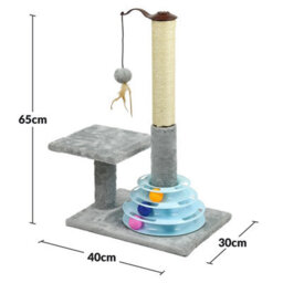"Taylor & Brown 25"" Cat Scratching Post With Sisal Pole, Plush Carpet, Interactive Toy Balls, Durable Kitten Scratcher, Grey" - thumbnail 4