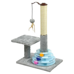"Taylor & Brown 25"" Cat Scratching Post With Sisal Pole, Plush Carpet, Interactive Toy Balls, Durable Kitten Scratcher, Grey" - thumbnail 1