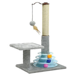 "Taylor & Brown 25"" Cat Scratching Post With Sisal Pole, Plush Carpet, Interactive Toy Balls, Durable Kitten Scratcher, Grey" - thumbnail 6