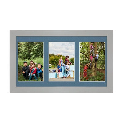 AK Frames 40X20Cm Silver Modern Multi Photo Frame With Pompadour Mount - Holds 3 Apertures (3X) 6X4 Photos - image 1