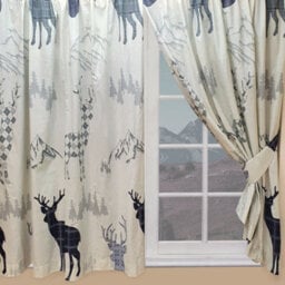 "My Home 66"" X 54"" Highland Stag Pencil Pleat Curtains Taupe Grey Navy" - thumbnail 1