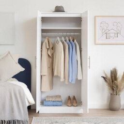Home Treats White Wooden 3Pc Bedroom Furniture Set Includes Wardrobe Chest Of 4 Drawers Bedside Table - thumbnail 7