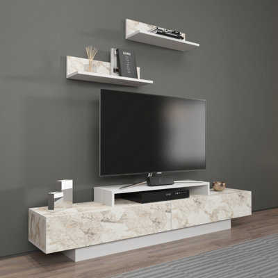 Decorotika Lusi Tv Stand Tv Unit For Tvs Up To 80 Inch White Marble Effect White - image 1