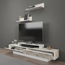 Decorotika Lusi Tv Stand Tv Unit For Tvs Up To 80 Inch White Marble Effect White - thumbnail 4