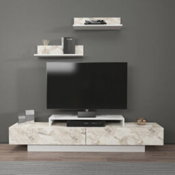 Decorotika Lusi Tv Stand Tv Unit For Tvs Up To 80 Inch White Marble Effect White - thumbnail 2
