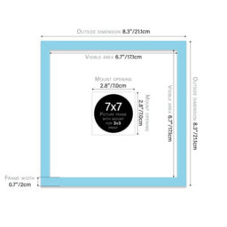 "7X7"" Light Blue Picture Frame - 7X7"" Square Frame With 3X3"" Mount For 7X7""/3X3"" Pictures Classic Style Wall Art, 1 Pack" - thumbnail 2