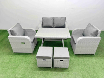 Fimous Light Grey Pe Wicker Rattan Garden Furniture Set Sofa Set  2 Small Stools - image 1