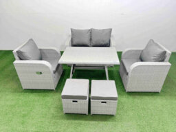 Fimous Light Grey Pe Wicker Rattan Garden Furniture Set Sofa Set  2 Small Stools