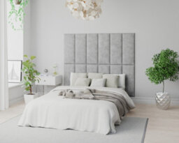 Aspire Easymount Wall Mounted Upholstered Panels, Modular Diy Headboard In Kimiyo Linen Fabric, Silver (Pack Of 8)