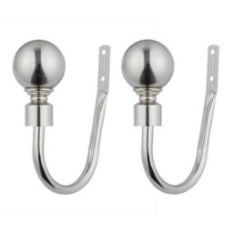 A.unique Home Pair Of Plain Round Ball Metal Holdbacks With Fittings - Brushed Steel - thumbnail 2