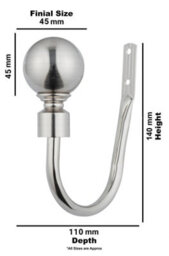 A.unique Home Pair Of Plain Round Ball Metal Holdbacks With Fittings - Brushed Steel - thumbnail 4