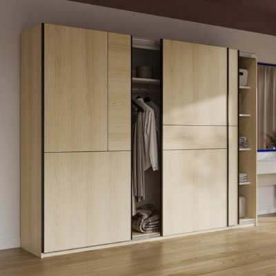 Arte Cube 270Cm Sliding Door Wardrobe - Oak Lindberg, Grand Wood-Toned Storage With Warmth - image 1