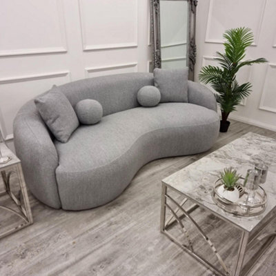 Boucle Curved Wave 3 Seater Sofa Grey And Cream - Cream Boucle