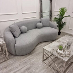 Boucle Curved Wave 3 Seater Sofa Grey And Cream - Cream Boucle