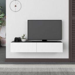 "Decortie Francy Wall-Mounted Tv Unit Modern Media Centre Tv Cabinet 42"" Anthracite Grey White 135Cm" - thumbnail 1