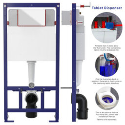 Concealed 1.12M Wall Hung Toilet Cistern Frame Adjustable Wc Unit & Gloss Chrome, White Trim Flush Plate - thumbnail 2