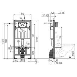 Concealed 1.12M Wall Hung Toilet Cistern Frame Adjustable Wc Unit & Gloss Chrome, White Trim Flush Plate - thumbnail 4