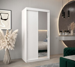 Arte Tokyo 02 Contemporary Mirrored 2 Sliding Door Wardrobe 5 Shelves 2 Rails White Matt (H)2000mm (W)1000mm (D)620mm - thumbnail 2