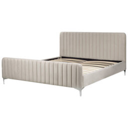 Beliani Bed Velvet Lunan 180 X 200 Cm (Eu Super King) Taupe - thumbnail 4