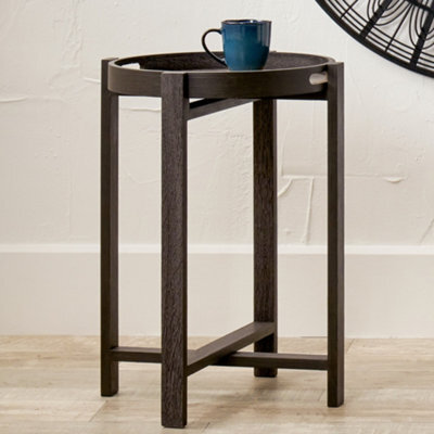 Pacific Lifestyle Dark Grey Oak Round Side Table With Removable Tray Top And Folding Legs 44Cm, Marmara - image 1