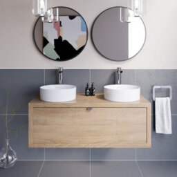 Affine Bathroom Wall Hung Vanity Unit Sink Cabinet Countertop Wash Basin Oak 1100mm - thumbnail 2