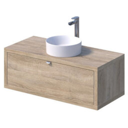 Affine Bathroom Wall Hung Vanity Unit Sink Cabinet Countertop Wash Basin Oak 1100mm - thumbnail 7