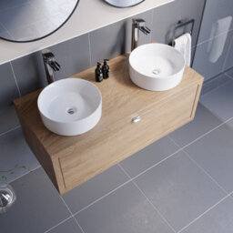 Affine Bathroom Wall Hung Vanity Unit Sink Cabinet Countertop Wash Basin Oak 1100mm - thumbnail 4